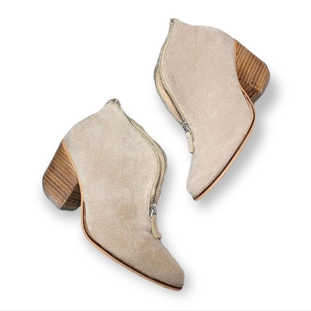 Beast Fashion Tan Vegan Suede Ankle Booties Zipper top design Size 6